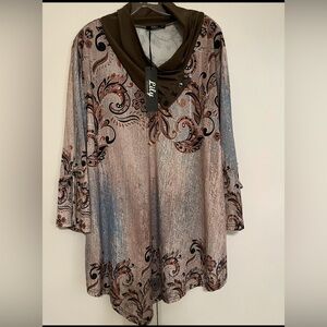 Lily Women's Paisley Cowl Neck Blouse - Brown and Blue